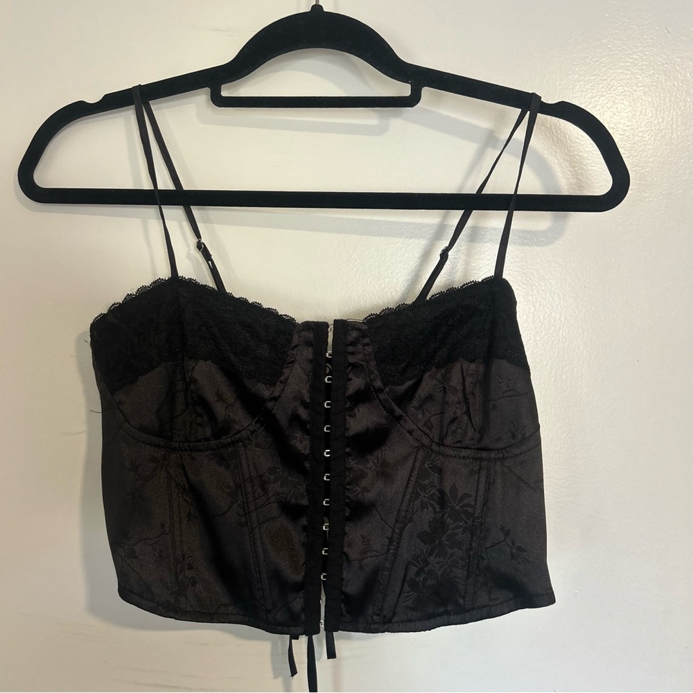 Pacsun LA Hearts Black Satin Corset Top with Lace Detail